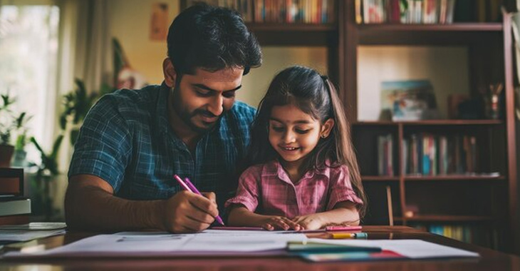 Indian parents homeschooling their kids at home