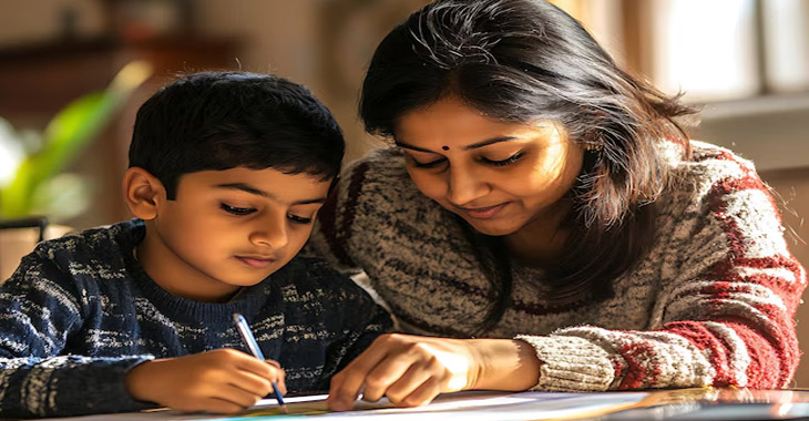 Indian parents homeschooling their kids at home